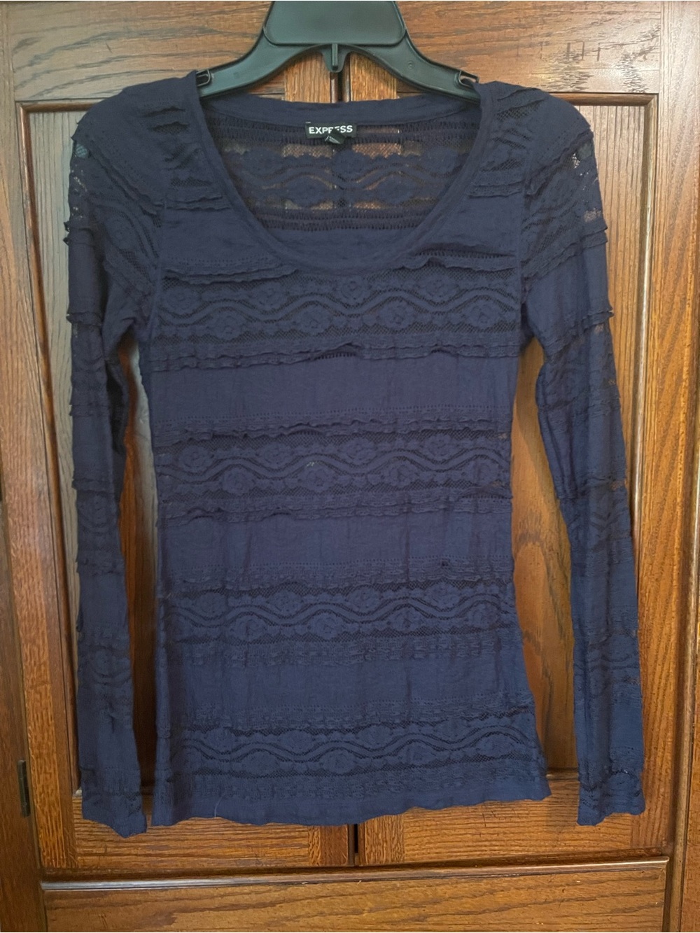 Express Navy Lace-Trim Long Sleeve Top XS excellent condition